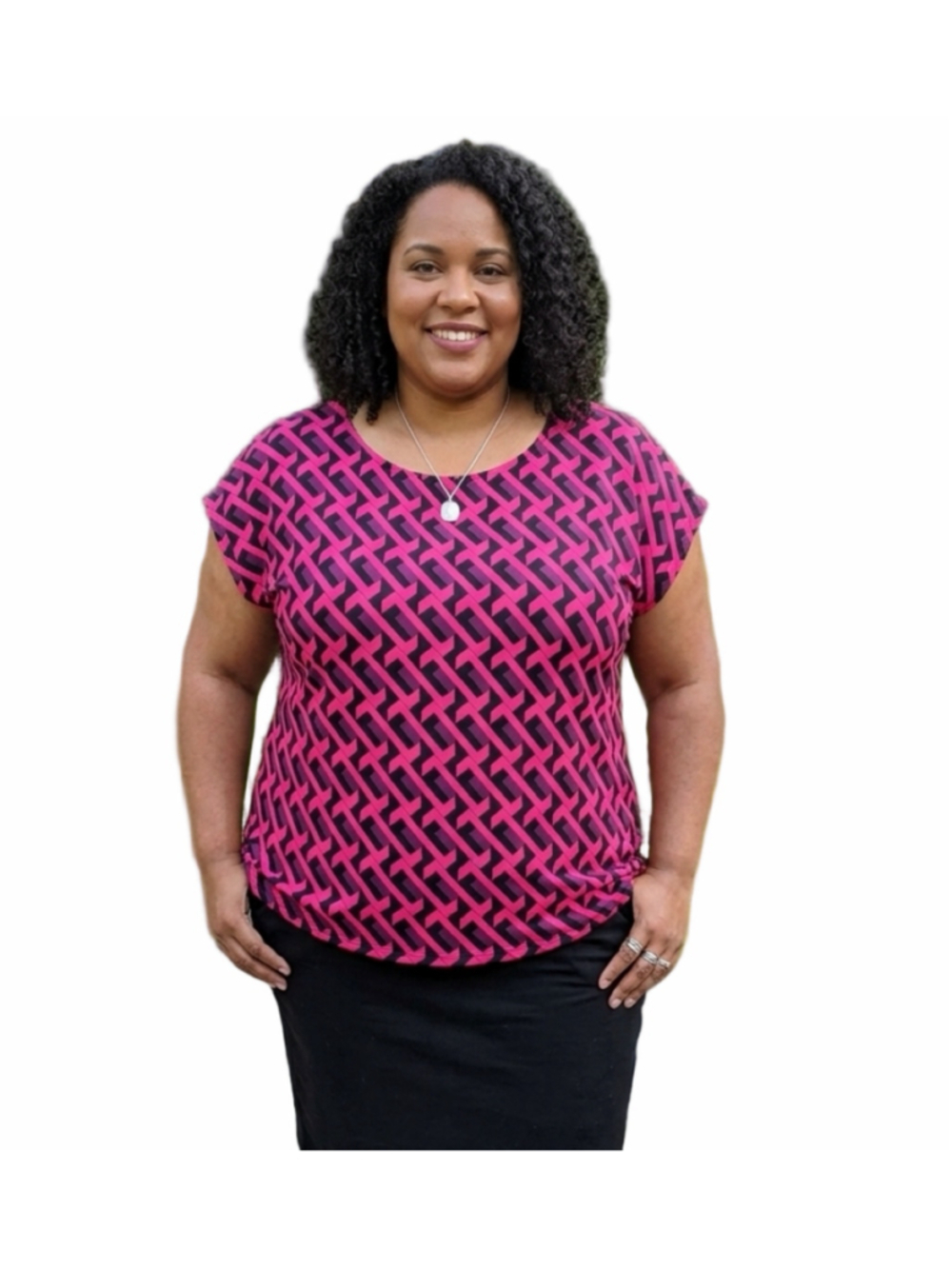 Women's Laura Plus Short Sleeve Geometric Print Tee Pink Black Size 3X 2041